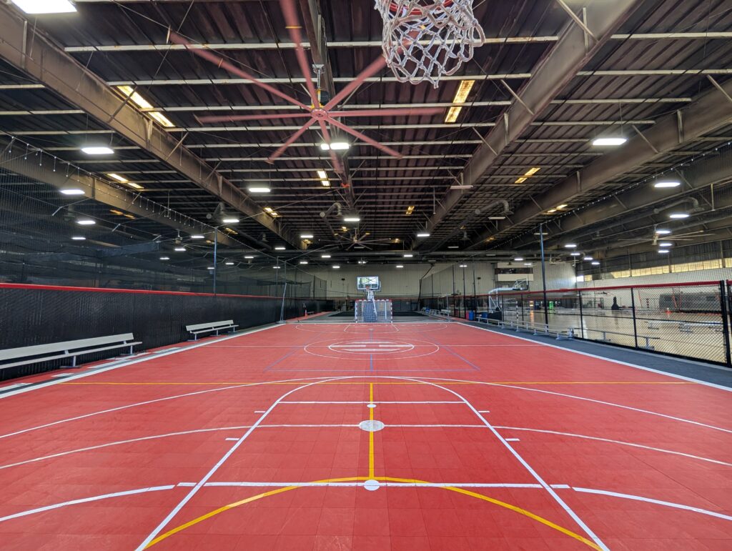 Futsal Red sport court marked for basketball and futsal